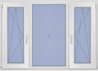 Окно трехстворчатое с двумя поворотно-откидными створками в доме П-44